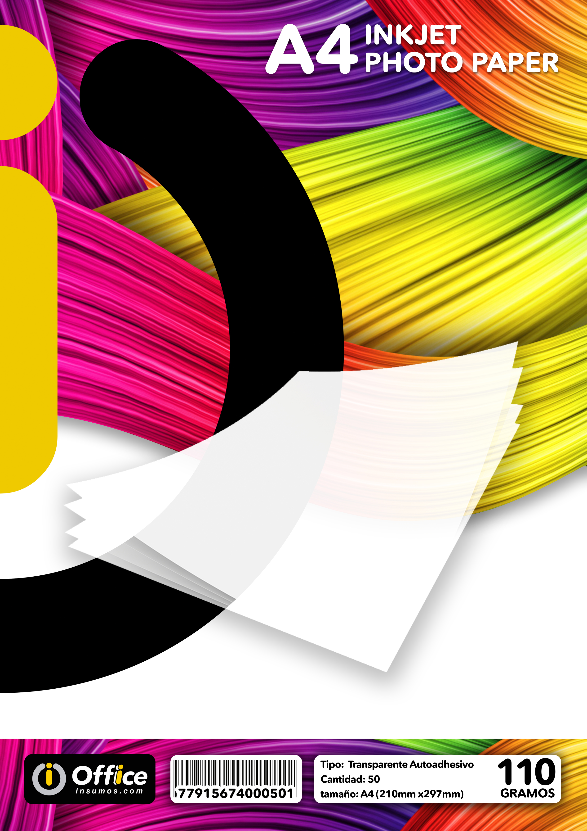 PAPEL A4 TRANSPARENTE AUTOADHESIVO 110GR X50 (34XBOX) HOJAS OFFICE PAPEL FOTO FOTOGRAFICO